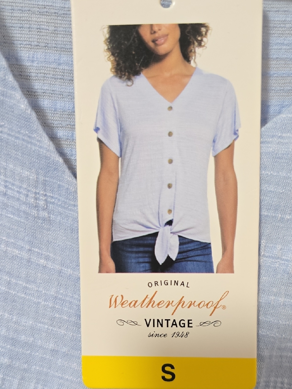 🆕️ Weatherproof Vintagr Women's Light Blue Button-Front Tie Top (NWT)